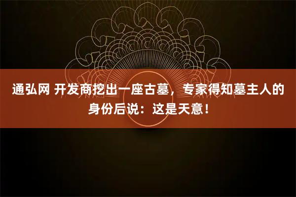 通弘网 开发商挖出一座古墓，专家得知墓主人的身份后说：这是天意！